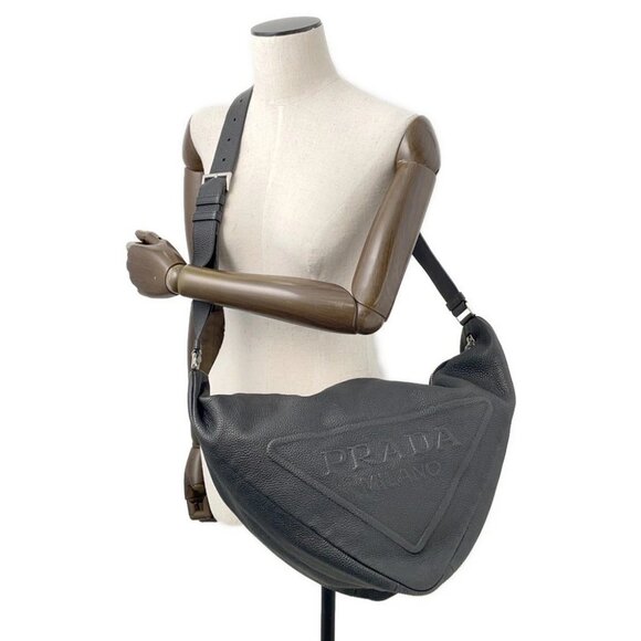 PRADA Triangle Shoulder Bag Leather Black 2VY007 - Picture 3 of 12